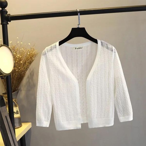 

women's jackets summer 2021 all-match knitted cardigan hollow thin sunscreen clothes air-conditioning shirt small shawl jacket y75, Black;brown