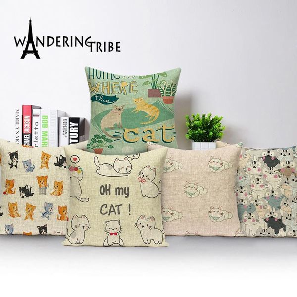 

cushion/decorative pillow cartoon pillowcases cat decorative for bed pink decoration home sofa cushion covers 45x45cm linen throw cojin