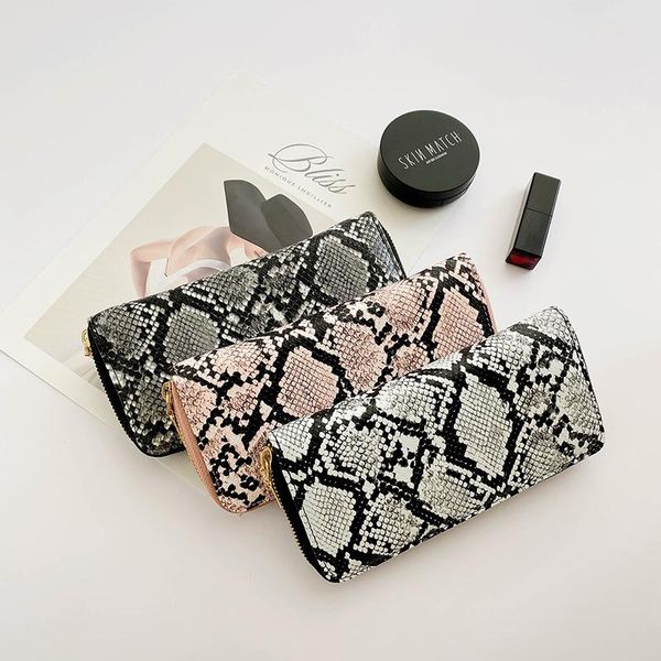 

wallets women's long version snake-print pu leather trendy female fashion wallet clutches mobile phone bags, Red;black