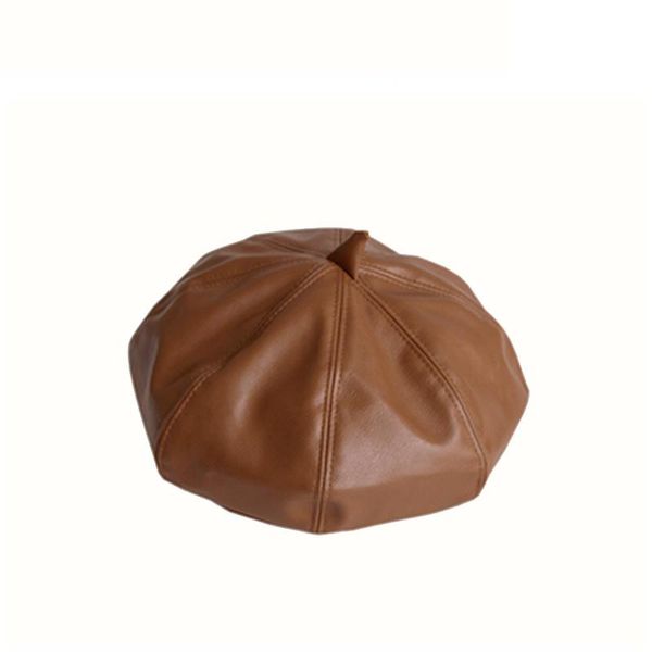 

stingy brim hats pu leather berets women's cap for female lattic soft winter hat solid flat kpop felt cute girl blm010, Blue;gray