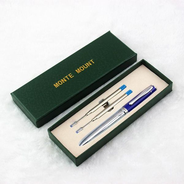 

stainless steel rod rotating metal ball pen commercial ballpoint gift box stationery pens, Blue;orange