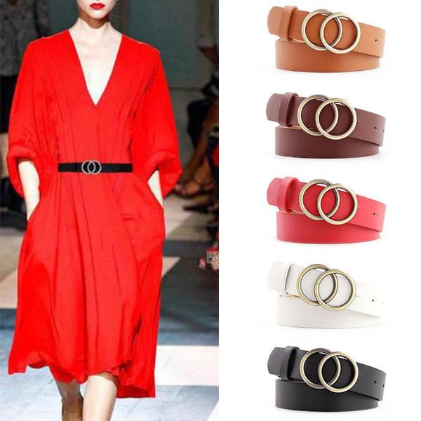 

soft faux leather single/double ring buckle belt vintage decorative casual tighten lightweight long women fashion waistband belts, Black;brown