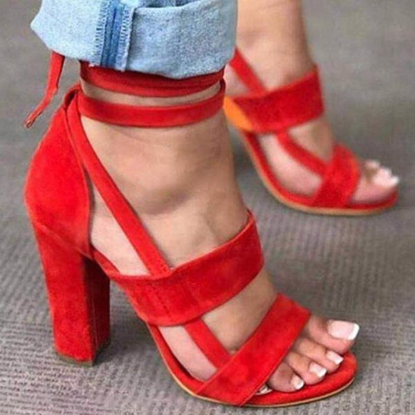 

sandals 2021 women square high heels lace up female fashion open toe shoes women's summer party footwear plus size, Black
