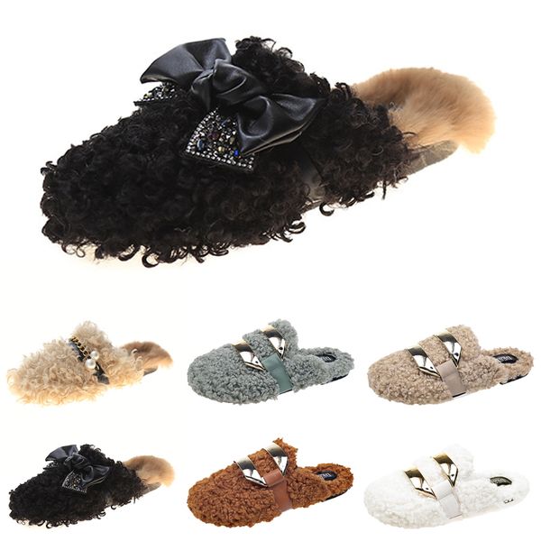 

newlyÂ autumnÂ winterÂ womensÂ slippersÂ metalÂ chainÂ allÂ inclusiveÂ woolÂ slipperÂ forÂ womenÂ whiteÂ outerÂ wearÂ plusÂ bigÂ sizeÂ mullerÂ halfÂ d, Black