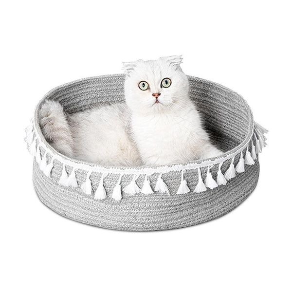 

cat beds & furniture pet nest bed house red net natural fringes woven hand-woven cats dog sleeping grinding round scratch board pad