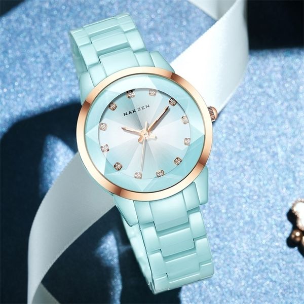 

nakzen women watches reloj mujer fashion casual ladies bracelet colorful ceramic watch brand luxury dress female clock 220228, Slivery;golden