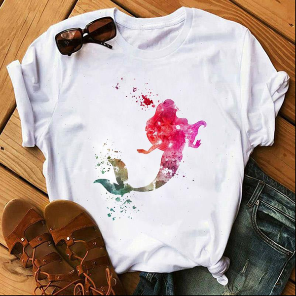 

watercolor princess fashion cartoon dream womens t shirts short sleeve drop, White