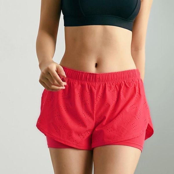 

women's shorts casual soft high elastic punching breathable quick-drying anti-lighting fake two-piece running fitness ladies wearing, White;black