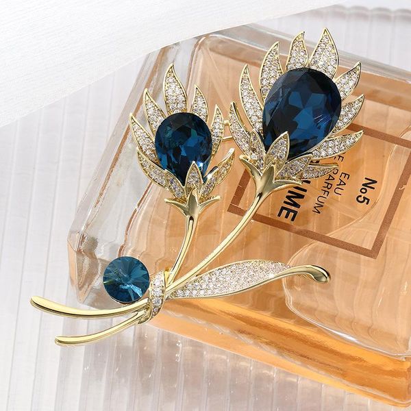 

pins, brooches 2021 ladies brooch luxury blue water drop flower high-end clothing accessories corsage, Gray