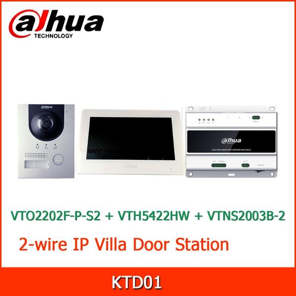 

dahua video intercoms kits ktd01 2-wire ip villa door station 7" tft touch screen poe vto2202f-p-s2 + vth5422hw vtns2003b-2 fingerprint