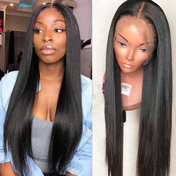 

bone straight lace front human hair wigs pre plucked 13x4 frontal remy 26 28 inch brazilian, Black;brown
