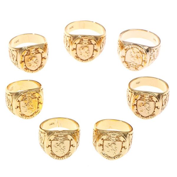 

punk hand carved rings for men gold color armor lion crown signet ring personality gifts jewelry cluster, Golden;silver