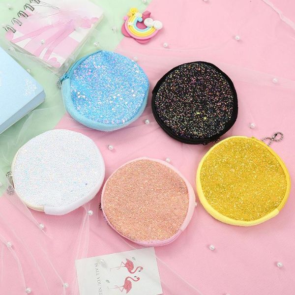 

storage bags round creative girl glitter sequin coin purse data cable earphone bag