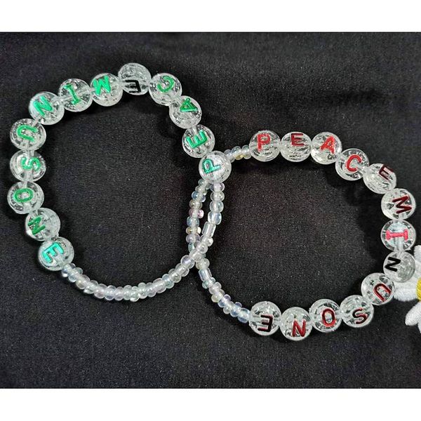 

link, chain k- g-dragon white transparent acrylic beads letter bracelet vip fans collection accessories, Black