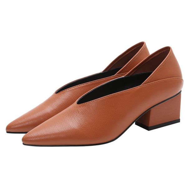 

dress shoes grandmother thick heel high heels single women 2021 autumn genuine leather two wear pointed toe slip-on big yard lazy shoe, Black