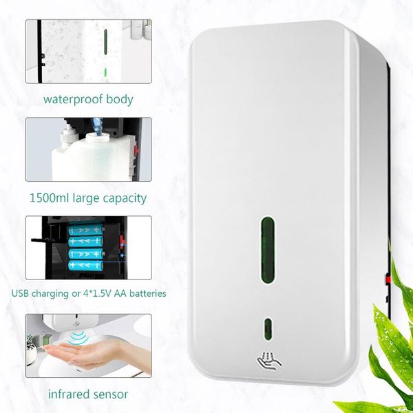 

liquid soap dispenser 1.5l automatic wall mounted hand sanitizer machine bathroom kitchen touchless drip/foam/spray type