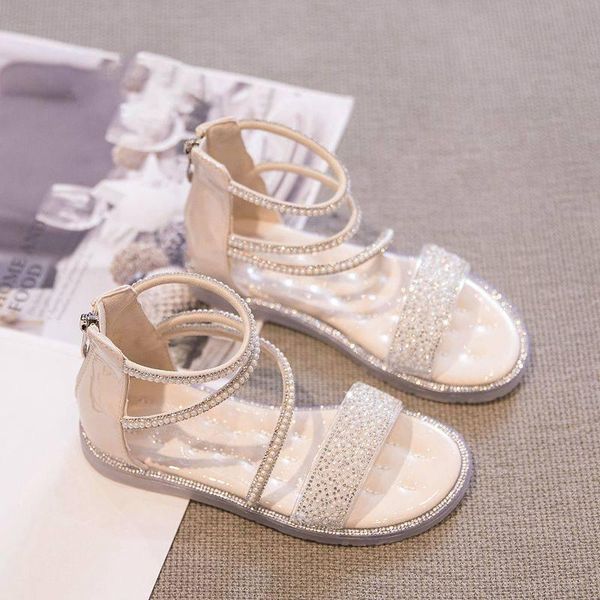 

sandals girls 2021 summer fashion little girl roman shoes non-slip rhinestone soft bottom princess, Black;red