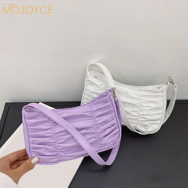 

vintage women pleated pure color pu leather shoulder underarm bag casual ladies small purse handbags cross body