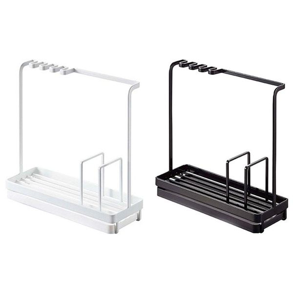 

kitchen sink caddy organizer sponge soap brush holder with drain pan, counterdual-use storage & organization