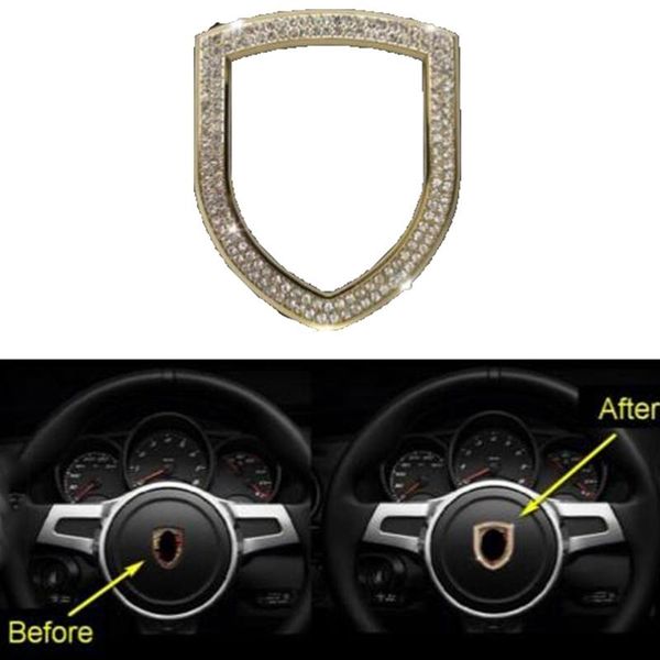 

steering wheel covers car stickers shield shape gold bling cover trim for-