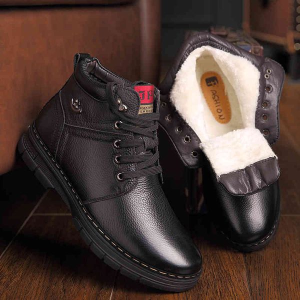 

boot 2021 winter shoes men's geniune in warm snowshoes man leather ankle anti-slip boots 94c5, Black