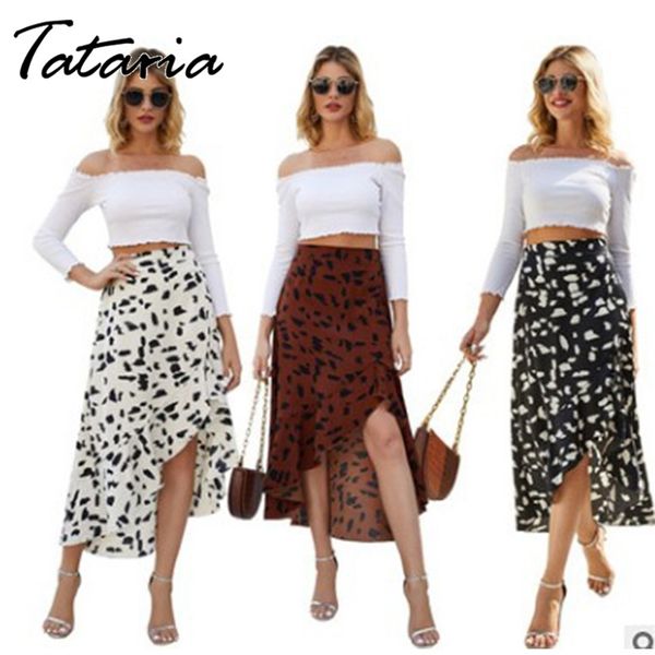 Moda Donna Leopard Print Gonne Protezione solare estiva Wrap Lace Up Midi Sexy Tulle Femme Causale Elegante 210514