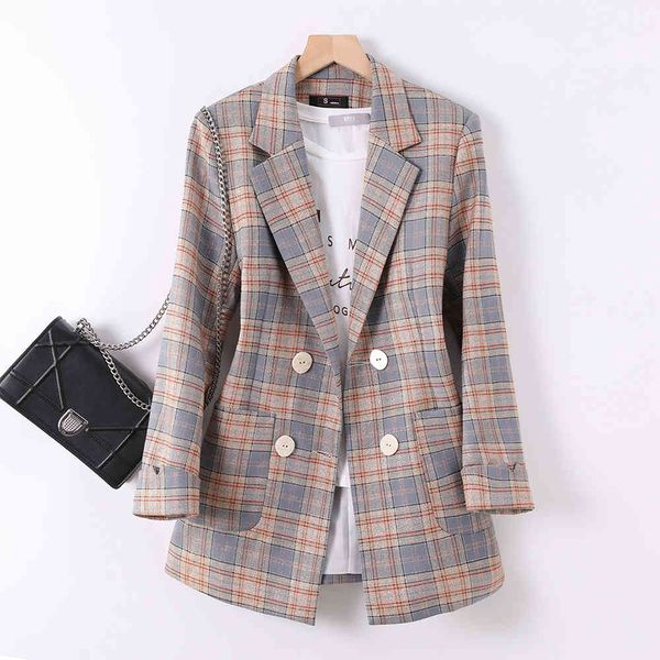 

women's suits & blazers casual women plaid blazer with real pockets female fashion coat outerwear long loose jackets txmd, White;black