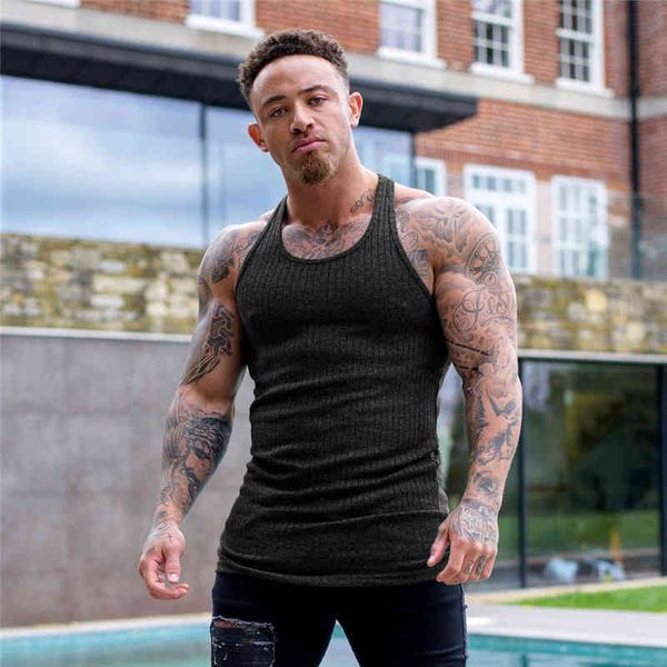 Sommermode Herren Tank Top Y Back Slim Fit Knittwear Herren Ärmellose Pullover T-Shirt Männer Bodybuilding Fitness Muskelweste 210421