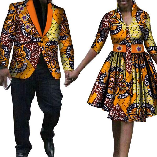 

two-piece african dashiki print couple clothing men's suit jacket and women's jumpsuit multi-style plus size suits & blazers, White;black