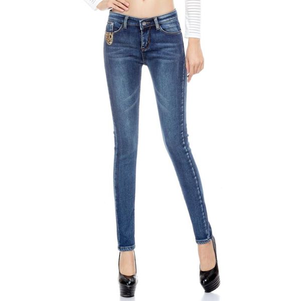 

women's jeans skinny for woman patchwork pocket thick velvet winter warm denim pants, Blue