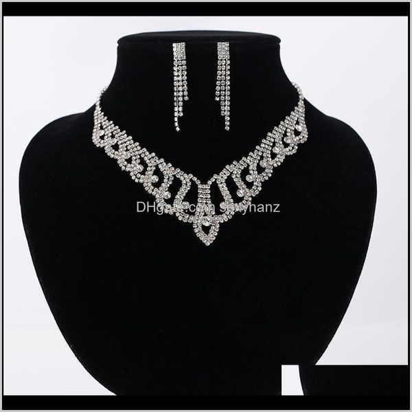 

& necklace drop delivery 2021 women fashion jewelry sets nechlace and wedding bridal sliver earrings sier plated rhinestone for party 9orsw, Silver