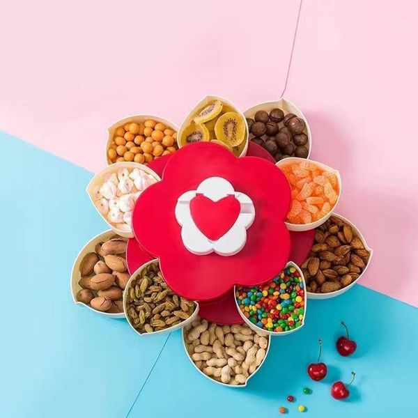 

storage bottles & jars creative multi-functional double-layer rotating candy box dried fructose box, divided grid with lid, petals, fruit tr