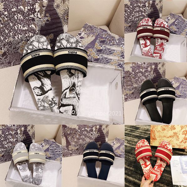 

2022 new paris dway womens scuffs slippers beautiful shoes summer sandals beach slides ladies flip flops loafers floral navy embroidered daz, Black