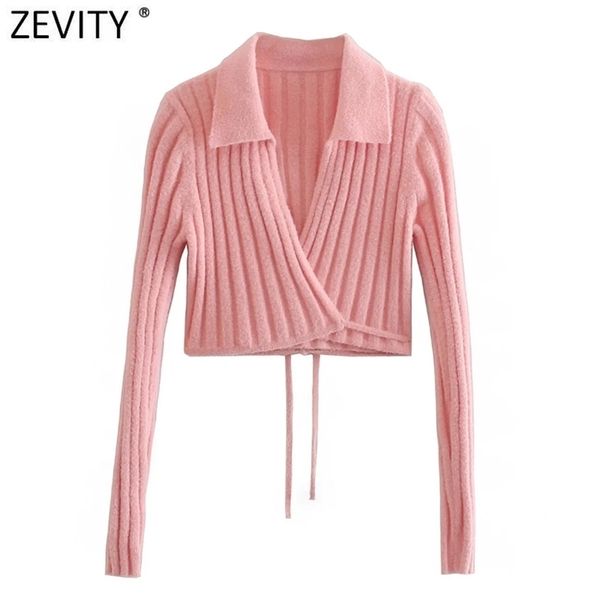 

women sweet long sleeve open stitching belt short knitting sweater femme chic turn down collar casual cardigan sw800 210420, White