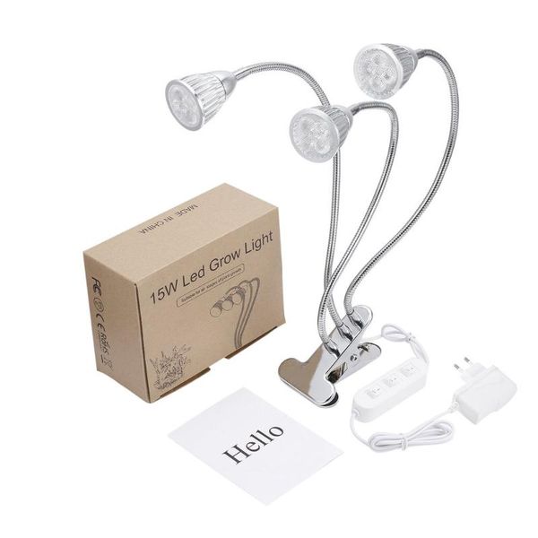 

plant grow light three-head 15w clip lamp with 360 degree flexible gooseneck and three separate control switches lights