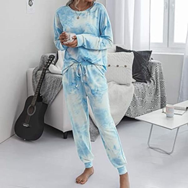 

women's tracksuits two-piece suit tie dye log sleeve sweatsuit pullover shirts & drawstring sweatpants pants set spring autumn woman cl, Gray