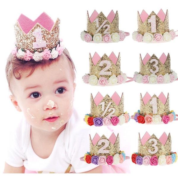 

hair clips & barrettes baby birthday party pattern children flower crown band portrait headwear toddler born prince hat, Golden;silver