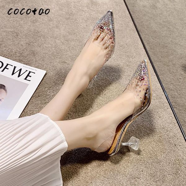 

sandals female 2021 spring and summer fairy fashion rhinestone high heels baotou pointed thin heel with cat strap, Black