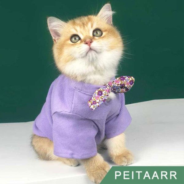 

cat costumes [peitaarr] pet clothes cotton dress short sleeve bow tie cute puppy small dogs cats kittens autumn winter lady girls outfit