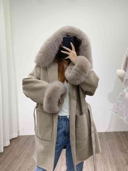 

women's trench coats high end double quality woman's wool jacket winter fashion with belt length medium mujer shelters, Tan;black