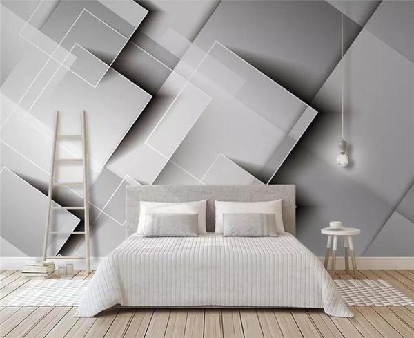 

wallpapers geometric gradient square wallpaper three-dimensional gray bedroom tv background wall home decoration 3d