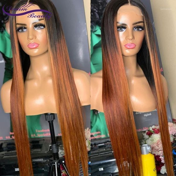 

1b/30 colored glueless 13x4 lace front wigs straight ombre hair 180% pre plucked brazilian remy human for women1, Black;brown