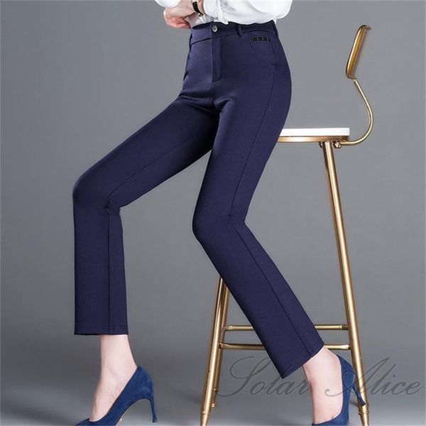 

women's spring and autumn slim straight casual pants high waist stretch mother & capris, Black;white