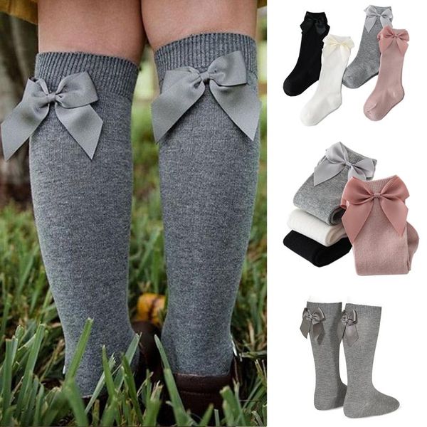 

socks 3pairs baby girls toddlers girl big bow knee high long soft kids bowknot 100% cotton 0-3 years born, Pink;yellow