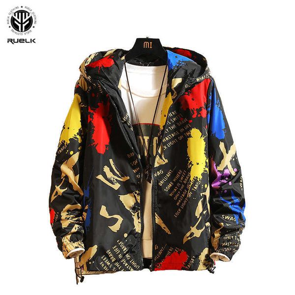 

ruelk men's jacket spring and autumn fashion trend creative tie-dye printing loose camouflage tooling clothing 210909, Black;brown