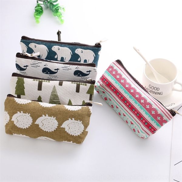 

oQW creative fashion canvas stationery bags small fresh simple wind storage flower canvas student pencil stationery bag pencil