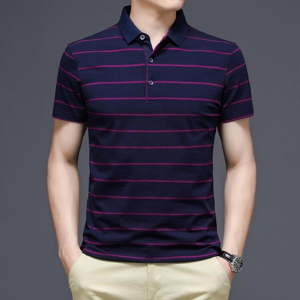 

men's polos dad's short sleeve shirt stripe summer thin lapel 95 cotton half business casual breathable, White;black