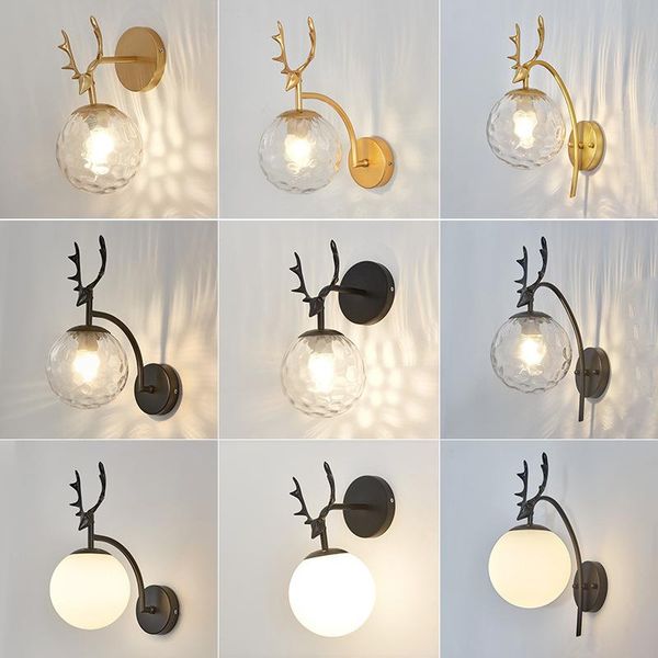 

wall lamp nordic creative golden led crystal bedroom bedside aisle living room background