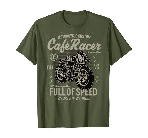 

vintage motorcycle t shirt biker cafe racer full of speed, White;black