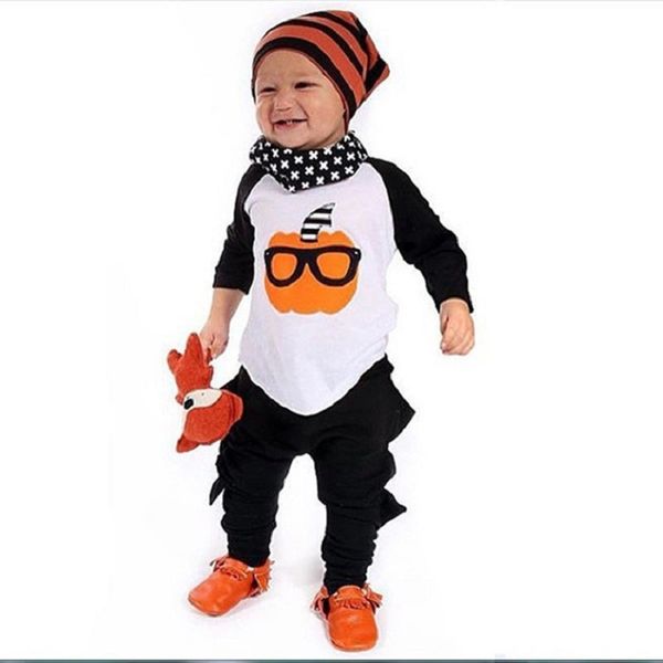 

pumpkin baby boys clothes suits halloween children 2pcs clothing sets cotton toddler tee shirts pants kids outfits sport suits 210413, White